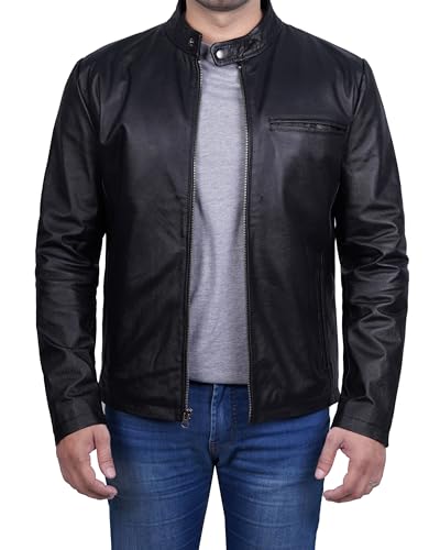 Image of Blingsoul Disc Black Leather Jacket Men (N3) | [12315274] Ricardo Cowhide Black, L
