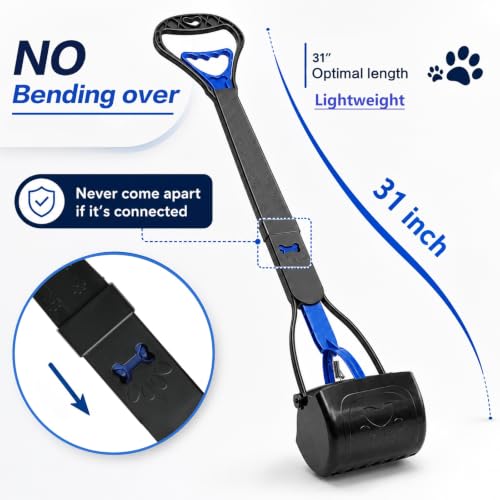 Image of 31inch Large Pooper Scooper for Dogs with Long Handle, Sturdy & Durable, Not Easy to Break, Lightweight & Easy to Use, Easy to Pick Up from Grass and Gravel | Less Bend Down, One-hand Operate Pick up for all Surface, Heavy Duty Poop Scooper for Large Medium & Small Dogs