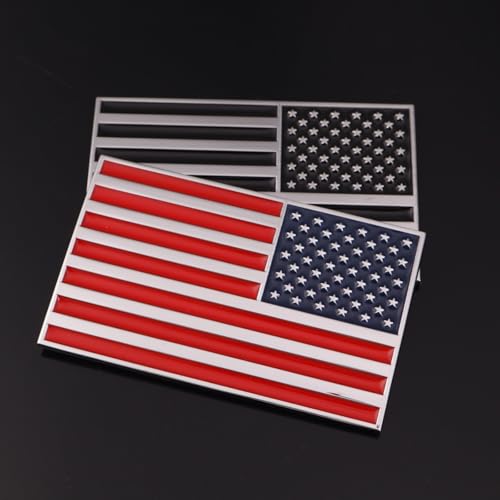 Image of 3D Black American Flag Metal Car Sticker, 3.15 inch x 2 inch USA Flag Decal, Zinc Alloy Emblem for Truck, Car, Vehicles, Motocycle, Boat (Black - Mirrored)