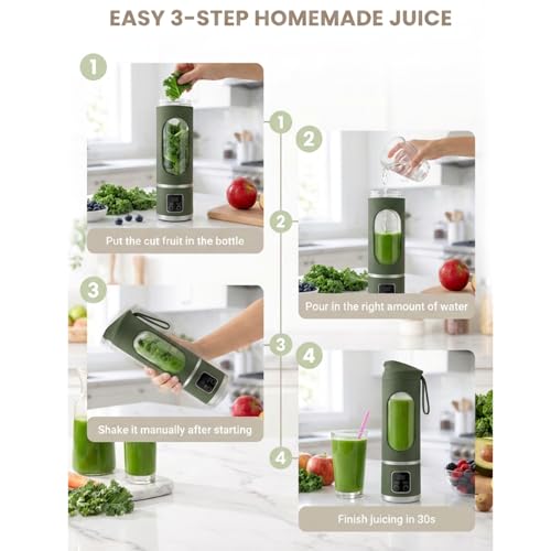 Image of Lilogi 500ML Portable Smoothie‑Maker Cup,12‑Blade USB‑C Rechargeable Juicer with LED Display, Travel‑Sized Drink Mixer for Kitchen,Office,Gym & Outdoor Activities (Green)