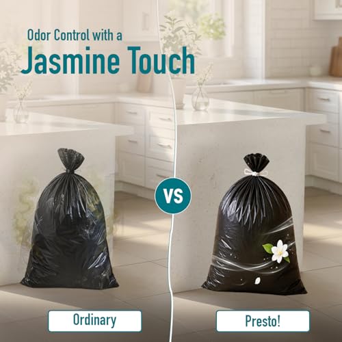 Image of Amazon Brand - Presto! Premium Perfume Garbage Bags on Roll with Tie String | Small | 17x20 Inch | 120 Count | 30 X 4 Packs | Black
