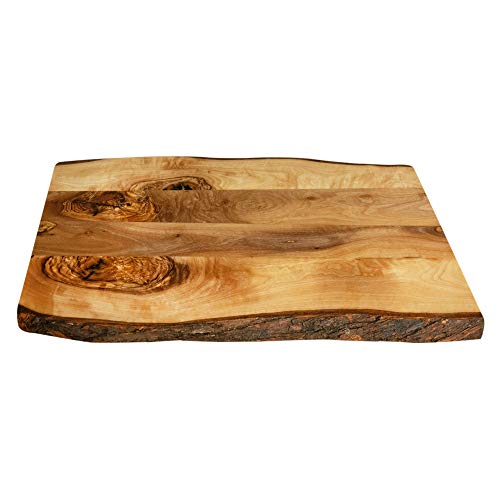Tramanto Farmhouse Wooden Serving Board with Bark, Rustic Olive Wood