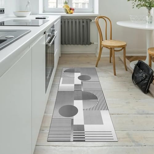Alfombra de pasillo moderna gris 50 x 220 cm antideslizante lavable para hogar 5