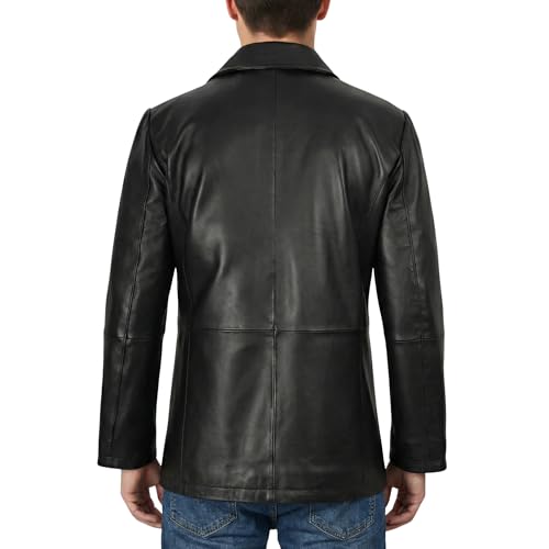 Image of Decrum Car Coat Style Mens Leather Jacket - Real Lambskin Long Leather Jackets for Men