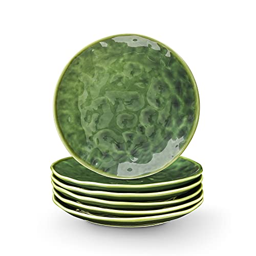 Vicrays Ceramic Dessert Salad Plates, 8 Inch, Set of 6, Round, Microwave, Oven, and Dishwasher Safe, Scratch Resistant, Porcelain Fluted Suitable for Snacks, Appetizer, Home, Party, Restaurant (Green)