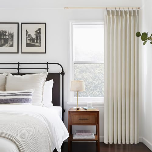 Image of Oatmeal 90 Inch Pinch Pleated Linen Curtains for Living Room