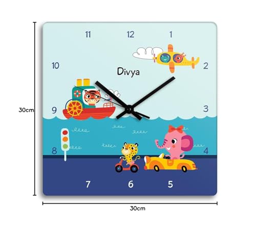 Image of Zooboo Personalized Analog Wall Clock, Custom Name Acrylic Silent Quartz Movement Wall Clock with Sleek Modern Design, Ideal for Birthdays or Return Gifts (Design - Lets Travel), 30x30 cm, Multicolor