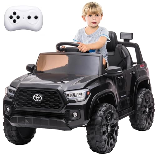 Garvee Toyota Lizenziertes 12V Kinder Elektroauto Pickup - 2 Motoren, Eltern-Fernbedienung, Federung, Sicherheitsgurt, Sanftanlauf, LED-Licht - für Kinder 3–8 Jahre - Farbe: Schwarz