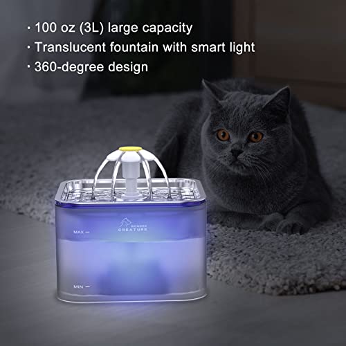 Crystal Cat Water Fountain Stainless Steel, 100oz/3L Pet Fountain with LED Light for Cats and Dogs (Grey) - Image 2