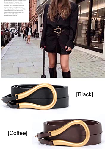 Women Gold Buckle Skinny Corset Belt Double Strap PU Leather Waist Belt2
