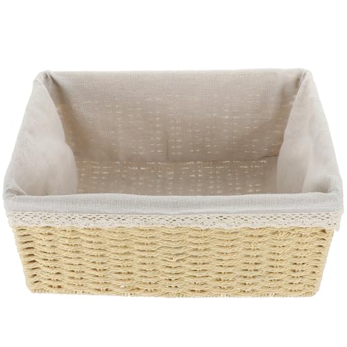 STAHAD Cesta Tejida con Forro Beige Pequeña 31x20x15 Cm con Dos Asas, Contenedor de Almacenamiento para Escritorio y Hogar, Organizador Multiusos para Cocina y Sala
