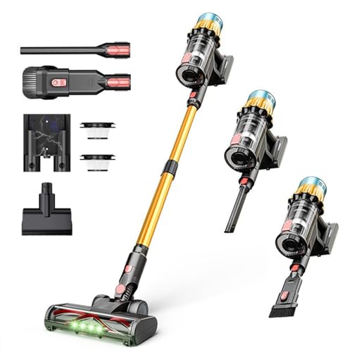 Image of GTHTUHFD Cordless Vacuum Cleaner - Powerful 40Kpa Suction, 50 Min Run Time, 650W, 3 Speed Settings, Rechargeable, 1.2L Capacity, Self-Standing, Ideal For Pet Hair, Carpets, And Ha,With-brush