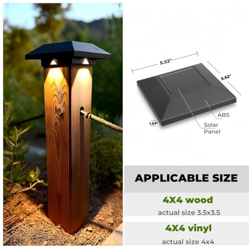 Kemeco Solar Post Cap Lights for 4x4 Posts, 12 Pack Warm White LED Solar Powered Waterproof Black Deck Fence Cap Lights for Wooden Vinyl Post by Kemeco - Image 4