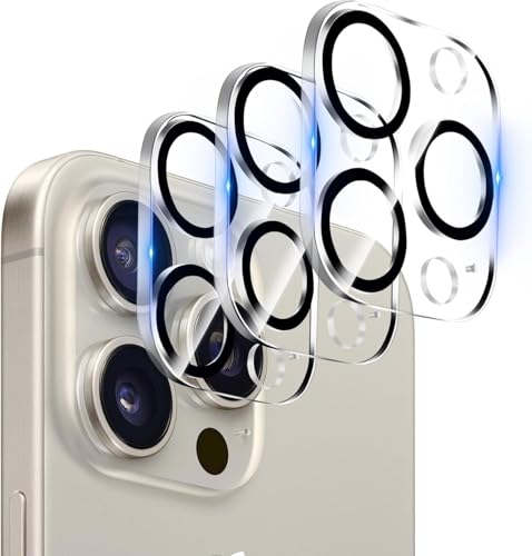 Image of Camera Lens Protector Compatible with iPhone 15 Pro (Pack of 3) | 9H Tempered Glass Camera Lens Guard | Scratch Resistant | HD Clear | Anti-Fingerprint | Easy Installation | Bubble Free