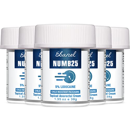 Image of Ebanel 5% Lidocaine Numbing Cream, Pain Relief Cream Burn Itch Cream, 5-Pack Topical Anesthetic Lidocaine Cream Maximum Strength with Vitamin E for Local and Anorectal Uses, Hemorrhoid Treatment