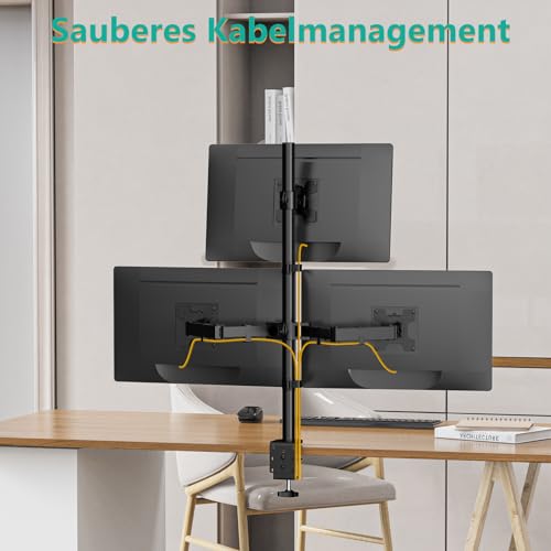 WALI Tall Triple Monitor Mount for 13-27 inch Computer Screens, 3 Monitor Desk Mount, Holds up to 22 lbs, Adjustable Triple Monitors Stand with Swivel Tilt Rotation, 75x75/100x100mm (M003), Black
