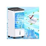 Windowless Air Conditioners, 4 In 1 Portable Swamp Cooler with 2 Water Tanks, Room Air Conditioner with 4 Ice Packs, Remote, 12H Timer, 3 Speeds 4 Modes, Ventless Cooler for Indoor Home Office