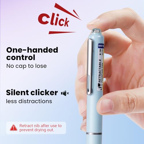 Image of WRITECH Fountain Pen Fine Nib: Black Ink Retractable Pen Set Includes 5 Ink Cartridges Smooth Writing No leaking for Gift (Blue)