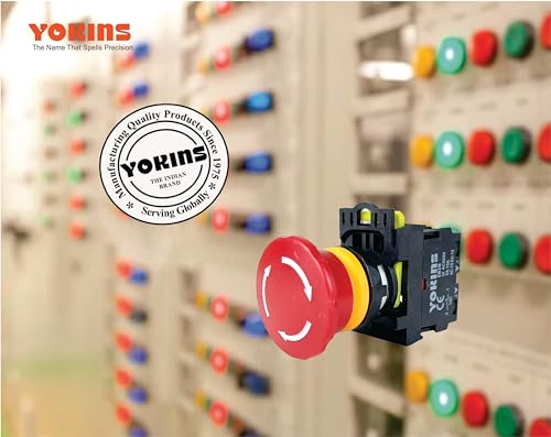 Image of Yokins Emergency Stop Push Button, EB2M-A-01-ZS, 22mm Red color with auto lock on push & twist to release with 1NC (copper & silver contacts)