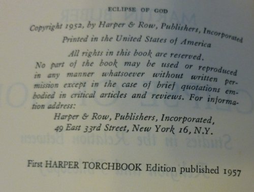 Eclipse of God a Critique of the Key 20th Cent.... B000J313T0 Book Cover