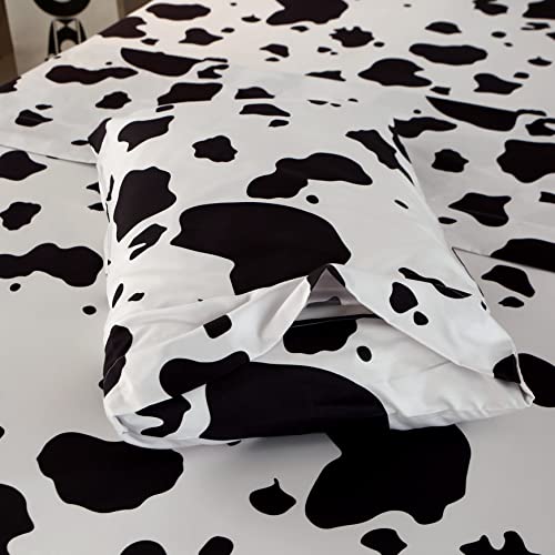 Sdy 4Pcs Bedding Sheets Set,Cow Print Sheet Set Queen Size,Lightweight Super Soft Sheet Sets,Deep Pocket Fitted Sheet & Cute Top Flat Sheet & 2 Pillowcases For Kids Boys Girls (Cow,Queen) #TOP6