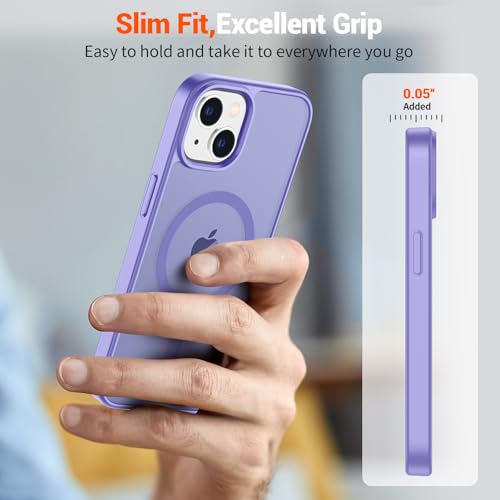 Image of SUPFINE Magnetic for iPhone 15 Case (Compatible with MagSafe) (Military Grade Drop Protection) Slim Translucent Matte Shockproof with Anti-Fingerprint Phone Case, Purple
