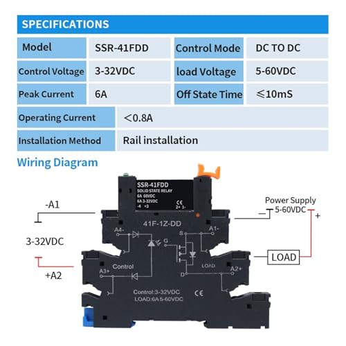 Relais Statique Mince SSR-41FDA Isolation Optique Commande 3-32V CC - 6