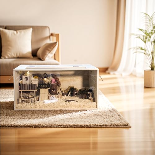 Hamster Cage Chewproof, 32" Wooden Guinea Pig Cage for Small Animals, Openable Top with Easy View Acrylic Panels for Hamster, Rabbit, Guinea Pig, Hedgehog(32" L x 15.7" W x 15.7" H) - Image 6