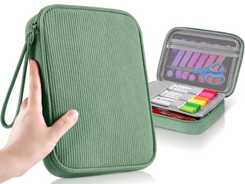Zannaki Large Capacity Pencil Pouch Organizer | Soft Corduroy Pencil Box for Girls Boys Teens | Cute Big Pen Bag with Multiple Zipper Pockets - Pencil Case Storage for Art Supplies & Stationery-Green