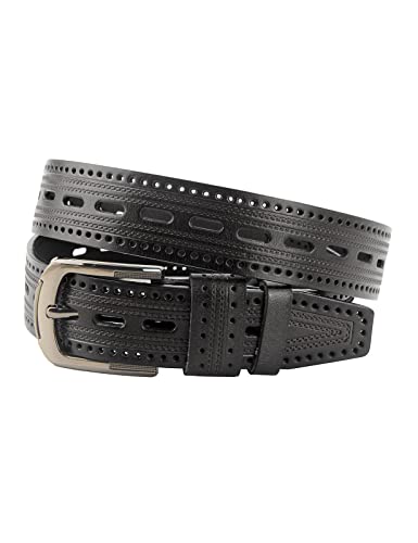 URAMAN Genuine Leather Dress Belt for Men Business Casual Hollow Out Western Country Cowboy Belts for Jeans Pants Black