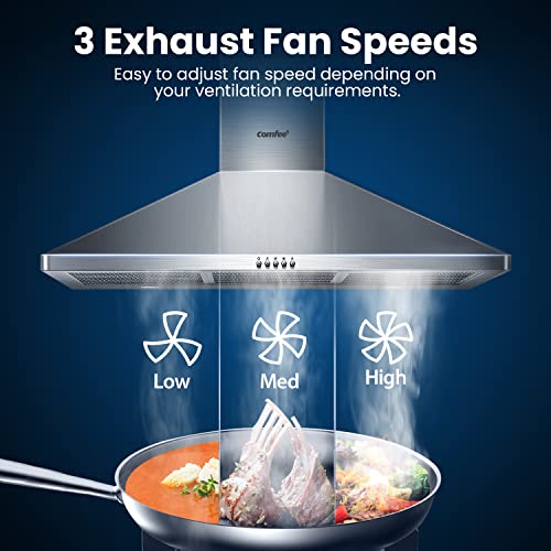 COMFEE' CVP36W4AST 36 Inch Ductless/Ducted Convertible Pyramid 350 CFM Wall Mount Vent Stainless Steel Kitchen 3 Speed Exhaust Fan, 5-Layer Aluminum Permanent Filters, Two LED Lights Range Hood by COMFEE' - Used condition - Image 3