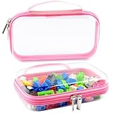 SameTech Hard Shell Zipper Case, 2pcs Clear Zippered Hard Small Box, Clear Plastic Pouches Travel Bags for Kids, Storage for Building Blocks, Puzzles, Cosmetics, Crafting Supplies