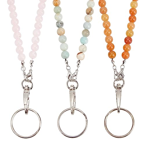 SUNNYCLUE 3 Styles Beaded Lanyards - Wooden Bead Necklace Chains for Women - ID Badge Holder & Breakaway Keychains