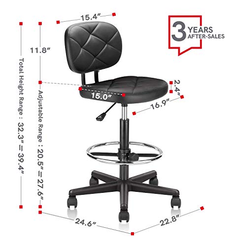 Image of KLASIKA Tall Drafting Rolling Stool Chair with Low Back Support and Adjustable Foot Rest Ring Set of 4 PU Leather Vinly Wide Seat Swivel Standing Desk Chair for Office Home 4 Pack