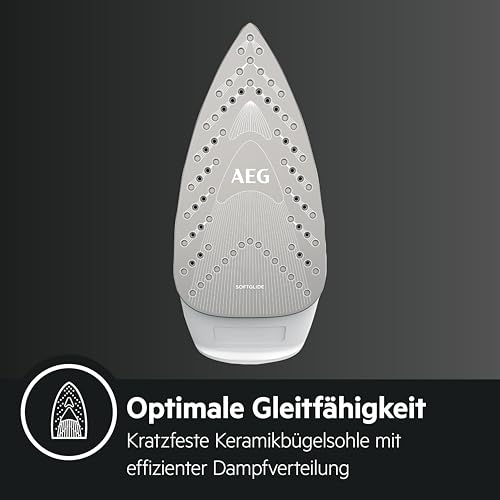 AEG Dampfbügeleisen, 2400 W, 110g Dampfstoß, 0-30g Dampf/Min., Restwärmeanzeige, Keramik Bügelsohle, Gleitfähigkeit, 250 ml Wassertank, 2 m Kabel, Anti-Kalk System, Hellgrün, weiß, DB 1740LG – Bild 4