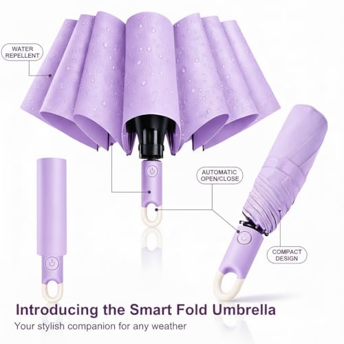 Image of Owme UV Umbrella for Women, Mini Folding Portable 3-Fold Umbrellas | Auto Open & Close for Rain and Sun Protection, Anti-Slip Handle | Windproof Umbrlla for Bedroom, Living Room,Entryway -