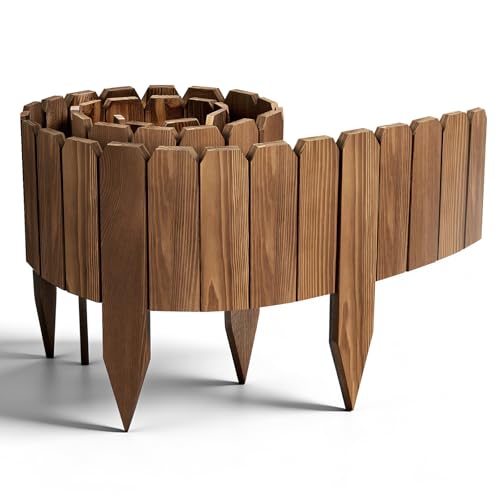 YORWHIN Valla Jardín Exterior Madera Flexible, Bordura para Jardín 10 x 200 cm, Borde Delimitador para Delimitar Césped y Parterres, Valla de Madera Bordura Flexible en Rollo