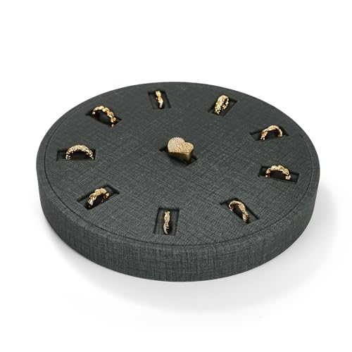 10Slots Ring Tray Round Holder Display PU Leather Earring Organizer Jewelry Display Tray Microfiber Interior Jewelry Organizer Tray(Green)