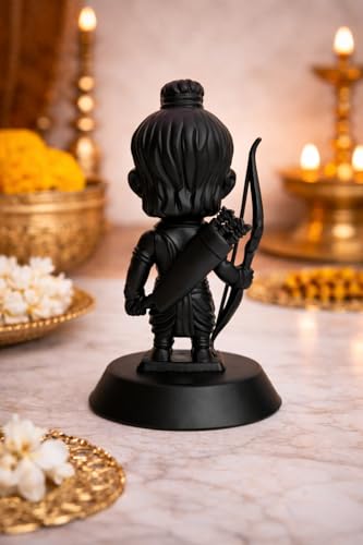Image of Black Matte Lord Ram Idol for Car Dashboard with Bow & Arrow, Mini Murti Spiritual Decor for Home Office Pooja, Religious Gift