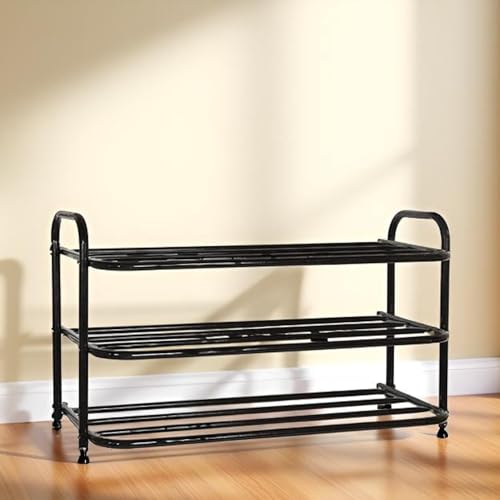 Image of 3 Tier Metal Shoe Rack Organizer Heavy Duty Stackable Shoe Storage Shelf Multipurpose Stand for Entryway Bedroom Closet Utility Space Saving Shoe Stand with Black Finish (Shoe Rack 3-03)