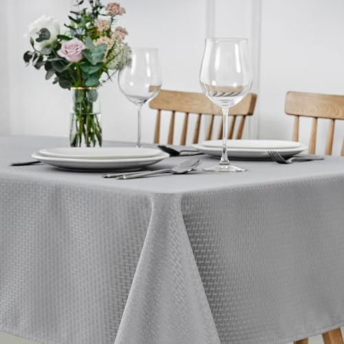 Image of maxmill Square Tablecloth Weaved Texture Stain Resistant Waterproof Wrinkle Free Washable Soft Table Cloth, Decorative Fabric Table Cover for Dining Room Dinner Parties, 52 x 52 Inch, Light Grey