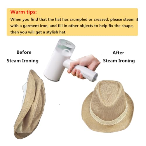 Image of SIQITECHNO Straw Fedora Sun Hat Straw Cowboy Hat for Women Men Classic Short Brim Fedora Trilby Roll Up Panama Jazz Beach Cap