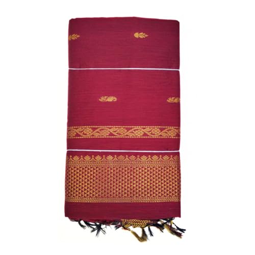 Image of Pure Kalyani Cotton Saree | Zari Border & Blouse Piece - Lata Gadwal Design | Traditional Saree