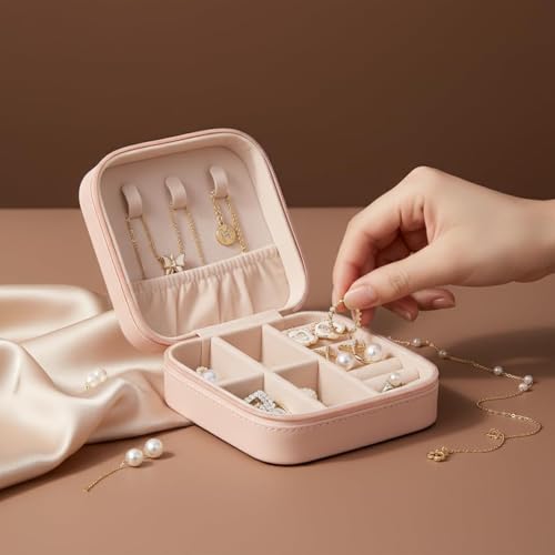 Image of PRIMIT Personalized Jewelry Box with Name & Birth Flower - Custom Travel Jewelry Organizer Case - Bridesmaid, Birthday, Christmas Gift for Women & Girls (Wildflower)