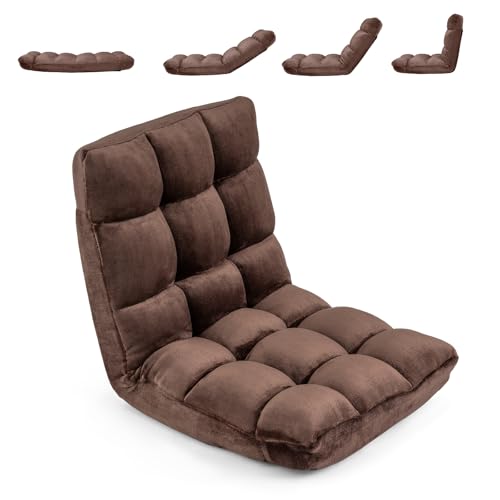 Image of COSTWAY Floor Chair, Video Gaming Chairs with Back Support | Adjustable 14-Position, Alloy Steel Frame, Lazy Sofa Lounge Recliner for Adults Kids (Chocolate)