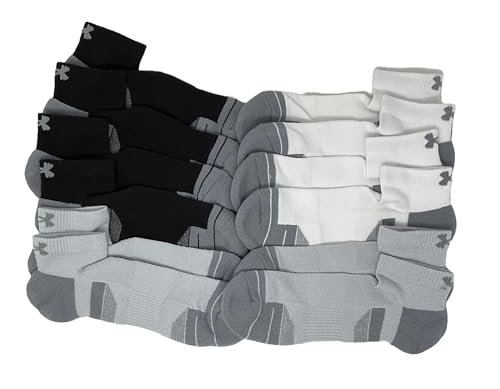Under Armour Men's UA Performance Tech Cushioned Low Cut Socks - 6 Pack (US, Alpha, Medium, Regular, Regular, Black/White/Grey)