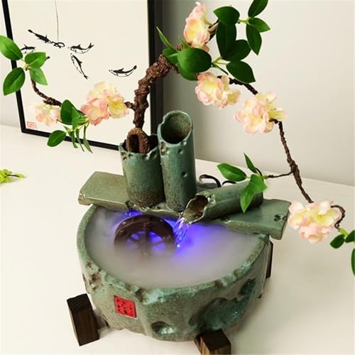 Cascada de agua interior verde adorno Feng Shui de sobremesa en cerámica decorativa 7