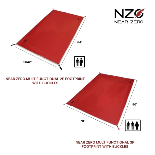 Near Zero Waterproof Camping Tarp For 2 Person Tent | 6 Oz Ultralight 20D Ripstop Nylon Multi-Functional Footprint Ground Tarp For Backpacking With Buckle Clips | Carry Bag Included | Red (7 X 4.2 Ft) #TOP2