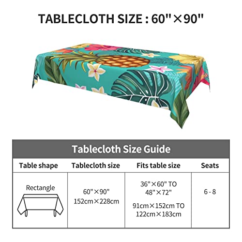 Pineapple Tropical Flowers Tablecloth Table Cover Washable Tabletop For Kitchen Dinning Decoration Rectangle 60X90 Inch #TOP2