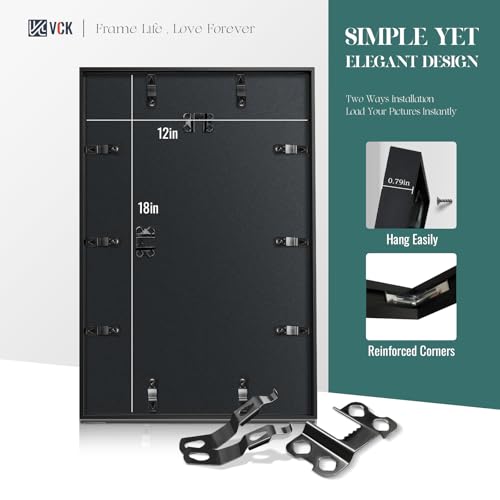 Image of VCK 12x18 Poster Frame Black Metal, Real Glass, 11x17 Mat, for Picture
